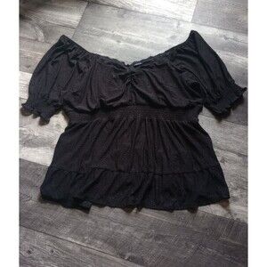 Torrid Women's 4 (4X) Black Eyelet Fabric Smocked Waist Sweetheart Top, NWT